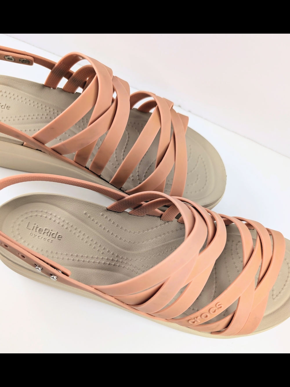 Crocs Literide Brooklyn Strappy Low Wedge Sandal Pale Blush Womens Size 10 - Picture 6 of 8